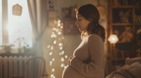 Un futur père pose sa main sur le ventre arrondi de sa partenaire enceinte pendant la grossesse.