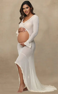 Robe Blanche Shooting Grossesse Transparente