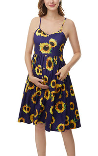 Robe de Grossesse à Bretelle Imprimé Tournesol