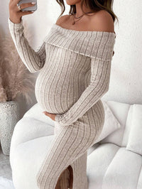Maternity Dress Willow Ribbed Off-Shoulder Maxi