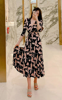 Robe de Grossesse Col V Fleur Rose