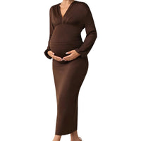 Maternity Dress Autumn Embrace V-Neck Gown