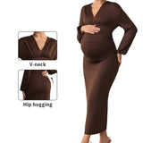 Maternity Dress Autumn Embrace V-Neck Gown