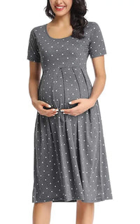 Robe de Grossesse Manches Courtes à Pois